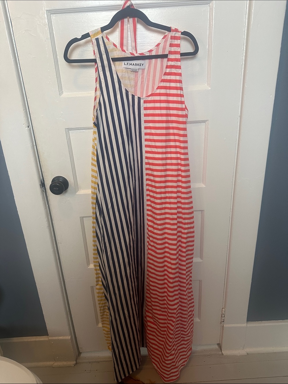 L.F. Markey Striped Sleeveless Maxi Dress in Red, Navy & Yellow 6UK/8US - Picture 2 of 7